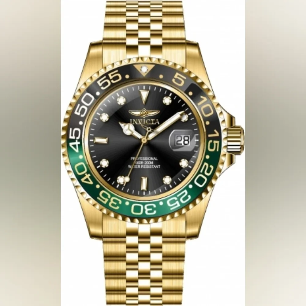 NEW NIB‎ Invicta Pro Diver Mens Model 44526 - Men's Watch Quartz Gold Green 200m